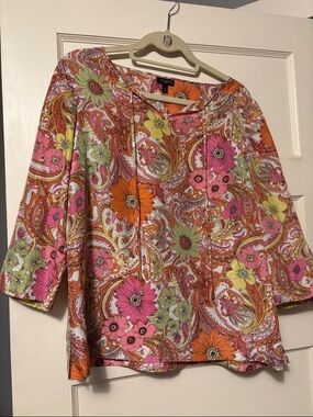 Talbots Pink Orange & Green Floral Paisley Silk Tunic